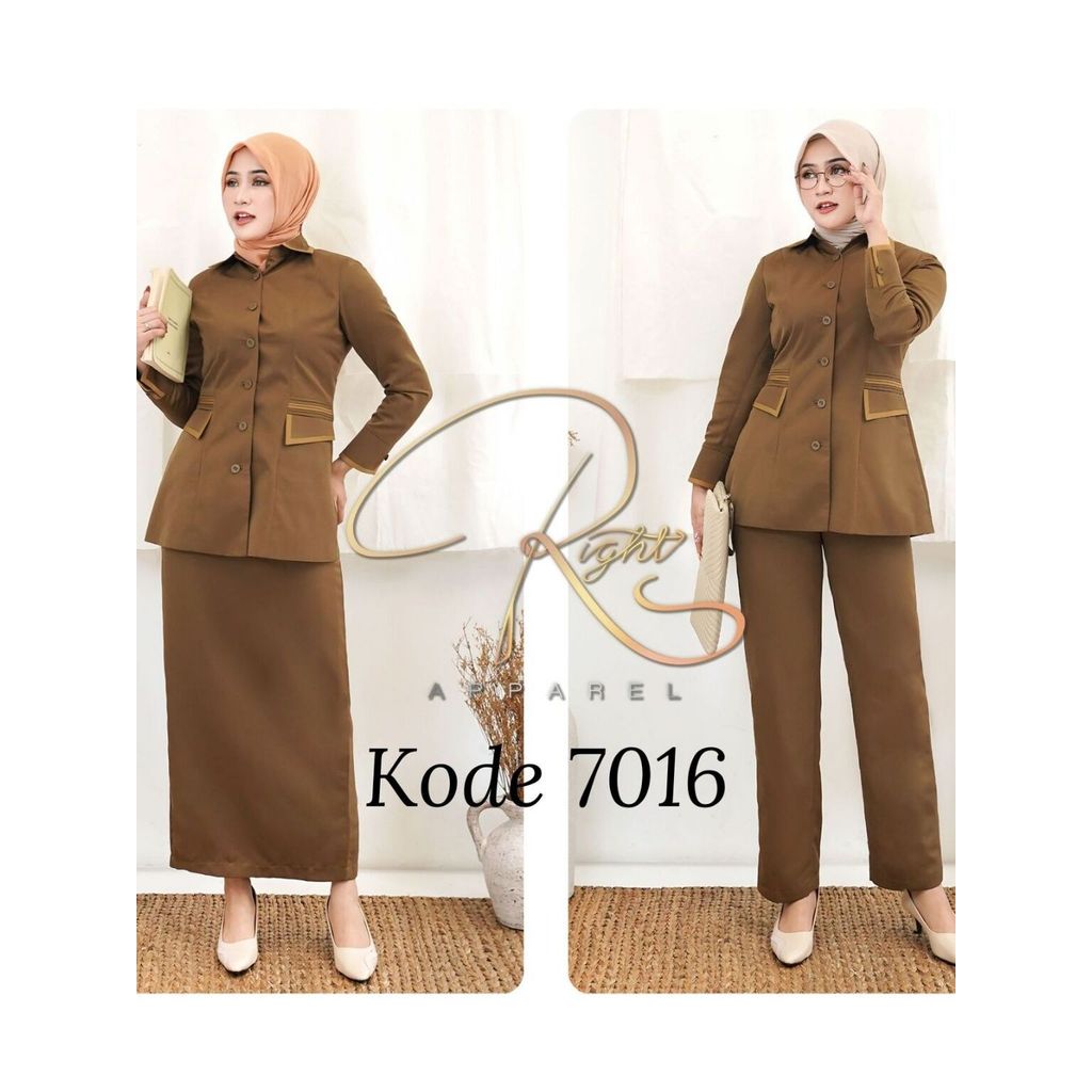 Blazer Seragam Wanita Kerah Kemeja Lengan Panjang Aksen Warna Muda dengan Lipatan Belakang Stelan RO