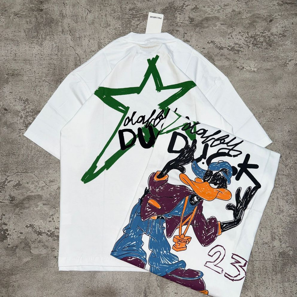 Baju Kaos Pull&Bear Oversize LONEY TUNES "DUCK" - T Shirt Loney Tunes Oversized Duck White 20s Kaos 