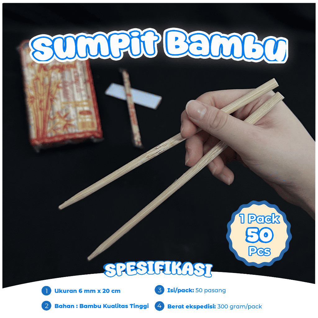 Sumpit Bambu ROYAL Ukuran 6 mm x 20 cm Isi 50 Pasang / Sumpit Tebal