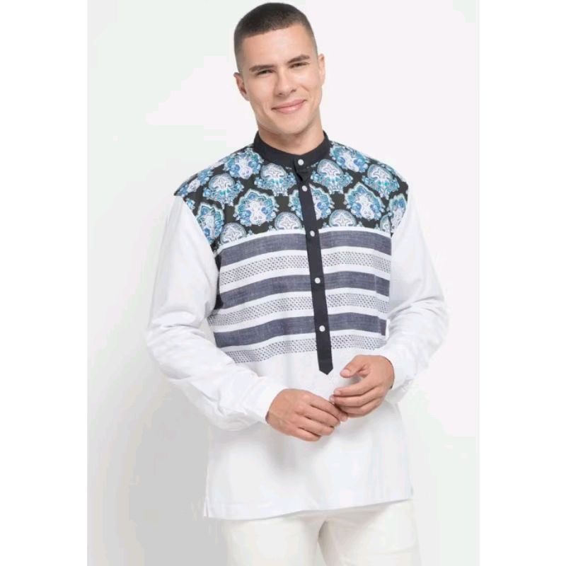 MANZONE Kemeja Koko Pria Lengan Panjang Slim Fit Dorin White New Original