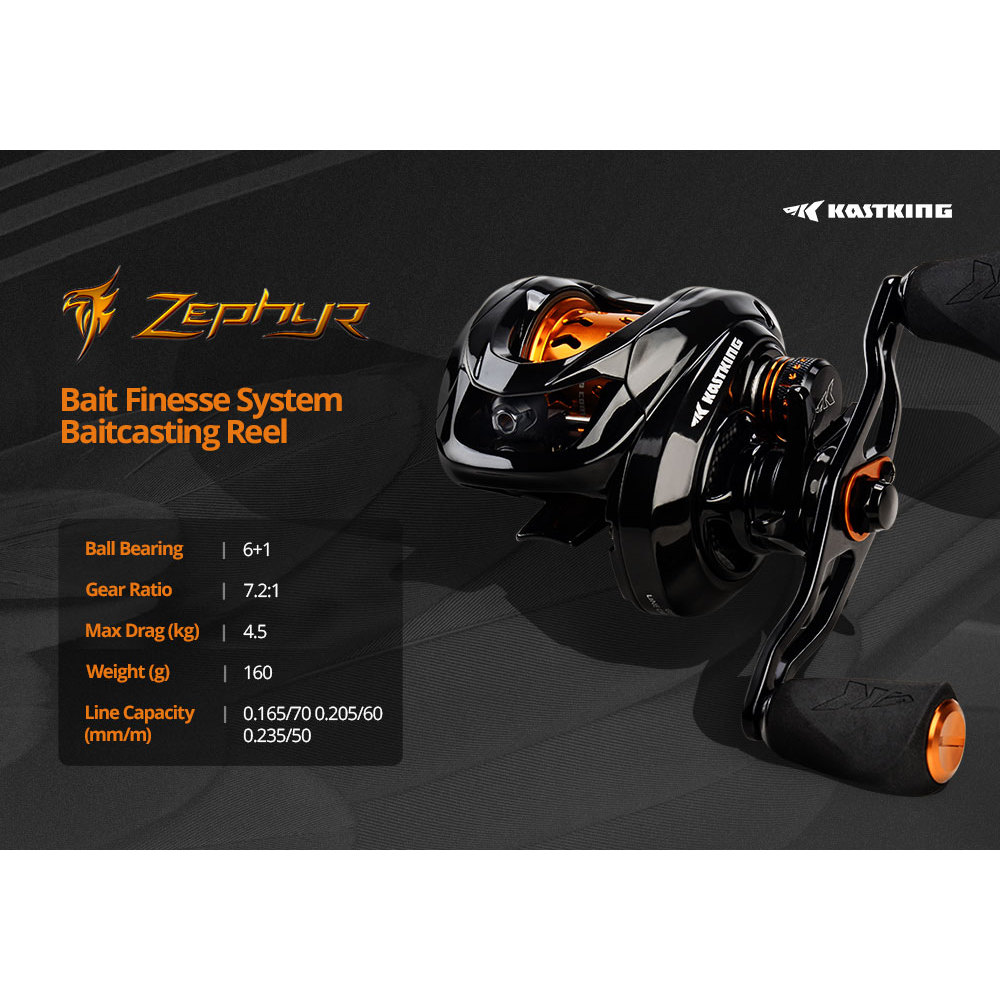 KastKing Zephyr Bait Finesse System BFS Baitcasting Fishing Reel  4.5KG 7 Ball Bearings 7.2:1 Gear R