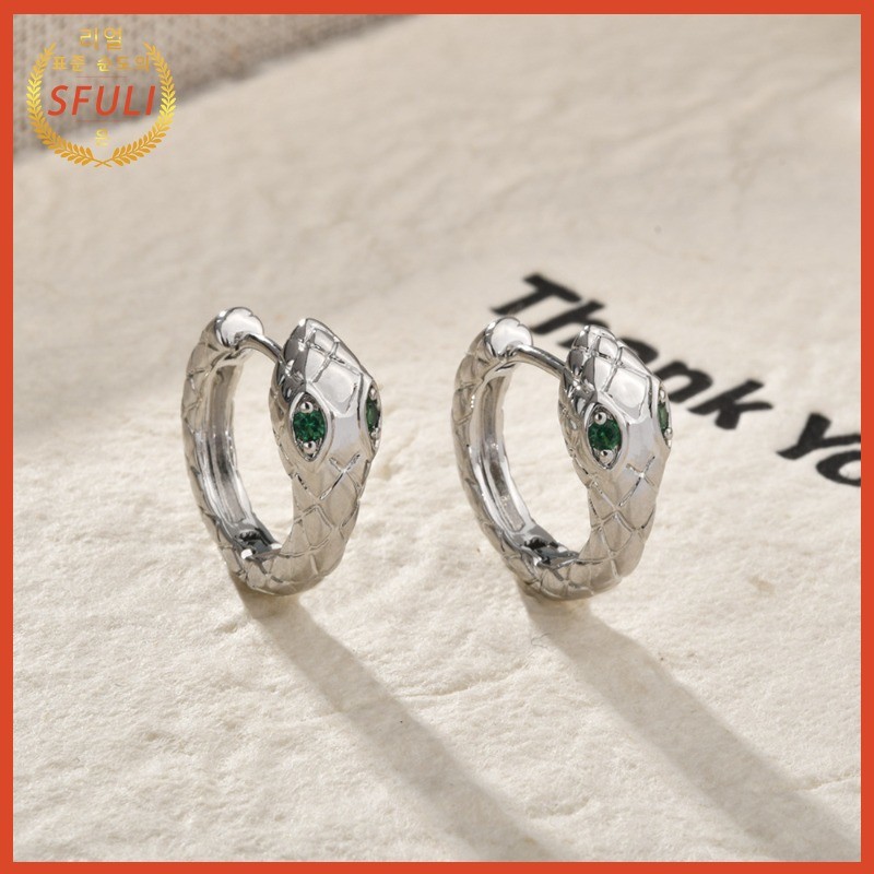 Anting-anting Ular Mata Hijau Gaya Pasangan Anting-anting Vintage Unisex