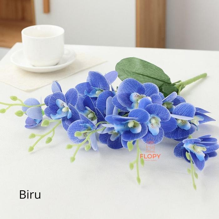 [ 5 Cabang ] Artificial  Anggrek Latex Daun X5 / Bunga Anggrek Dekorasi Palsu / Bunga Dekorasi - Bir