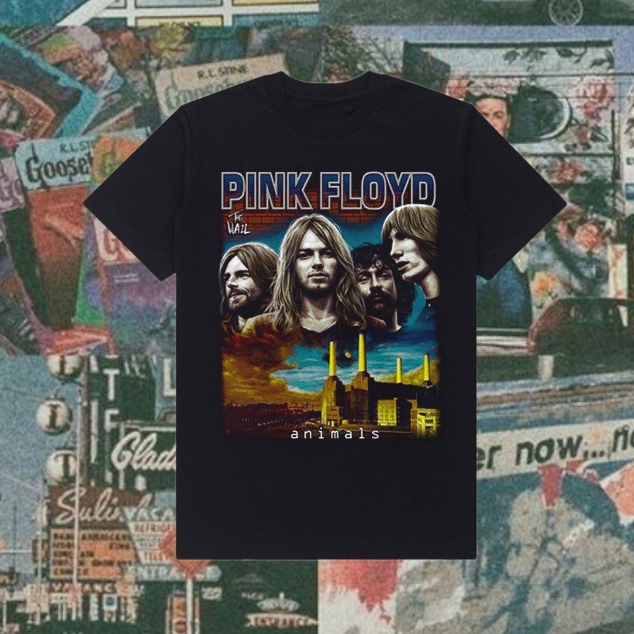 Ossu Official ""Pink Floyd Animal"" Reguler T-Shirt | Stone Wash | Black | White | Kaos Band Pink Fl