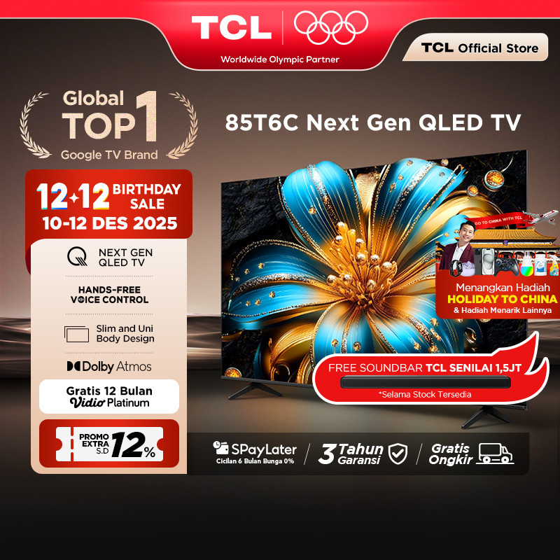 TCL Next Gen QLED 85 inch T6C - 4K Google TV - HVA Panel - HDR 10+ - Dolby Vision & Atmos - Google A