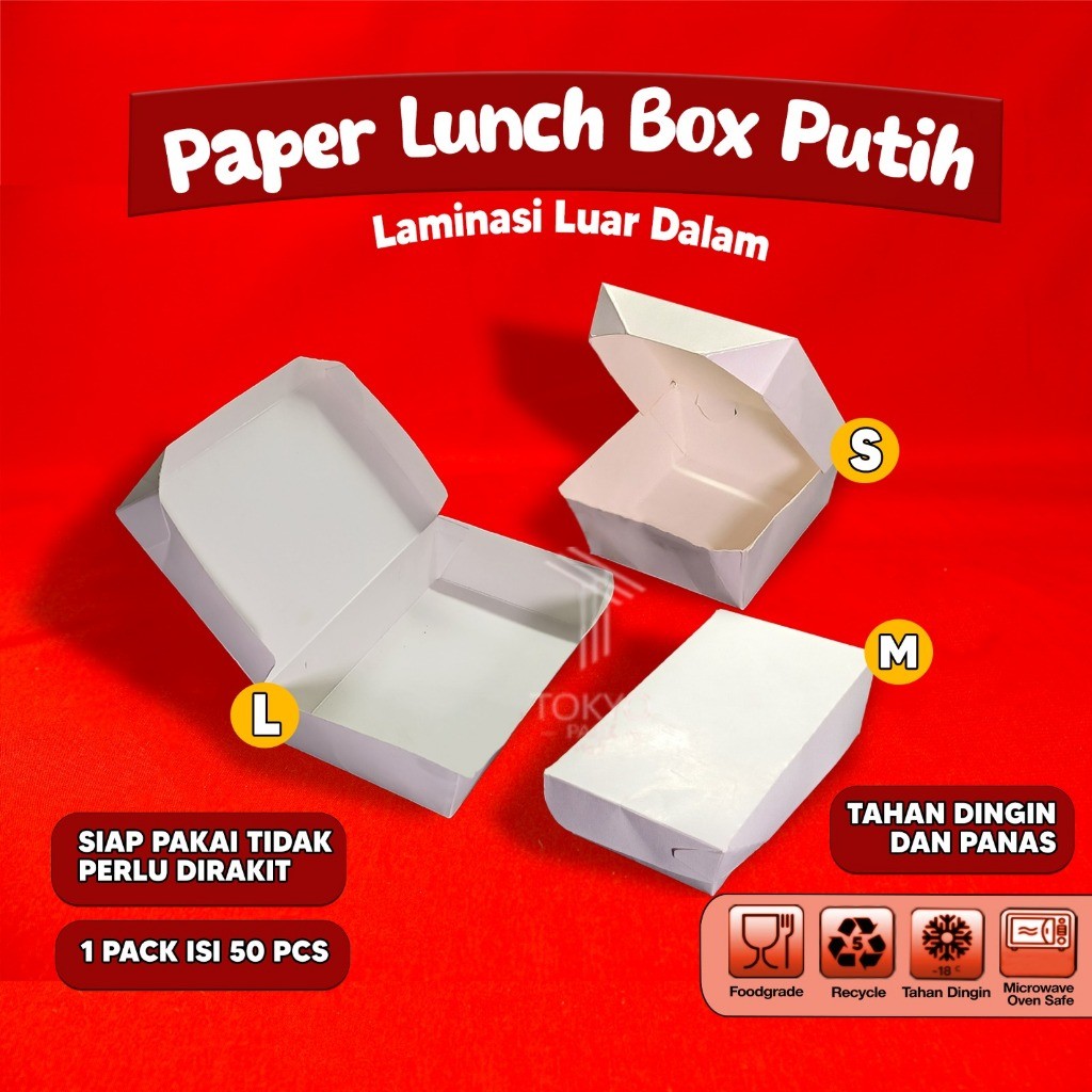 Paper Lunch Box Putih Uk S, M, L - Lunch Box Kertas - Lunch Box Kertas Putih