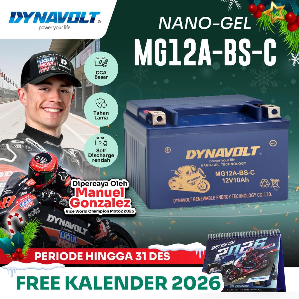 DYNAVOLT Aki Motor Yamaha T-Max 500, dll | Nano-Gel MG12A-BS-C | 10 AH 155-265 CCA