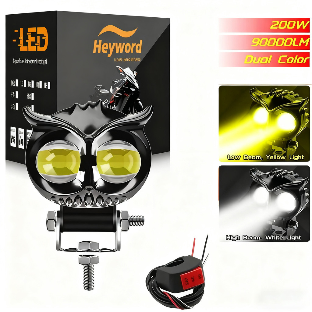 Heyword 2PCS 90000LM 200W 12V Motorcycle Waterproof Auxiliary Headlight Moto LED Spotlight Lamp Auxi