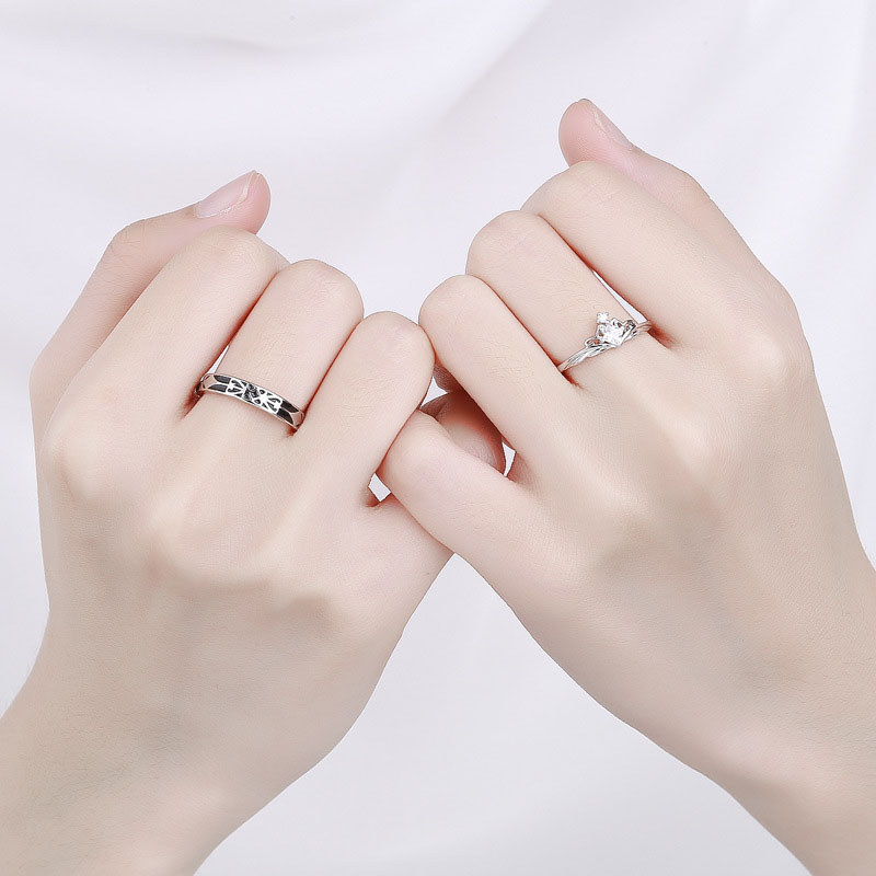 Putri & Ksatria Pasangan Cincin 1 Pasang Set Desain Niche Mewah Ringan Terbuka Cincin Sepasang Seder