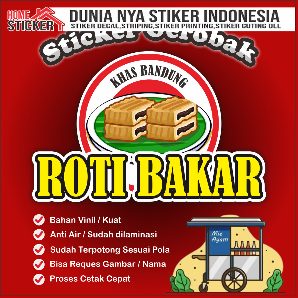 Sticker Roti Bakar, Stiker Gerobak, Sticker Etalase, Sticker Kaca, Sticker Nama Usaha, Sticker Custo