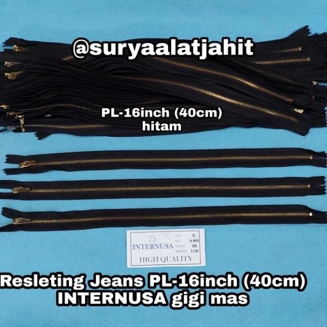 Resleting jeans PL 16in/40cm Gold Internusa =rp.24.800/12pcs