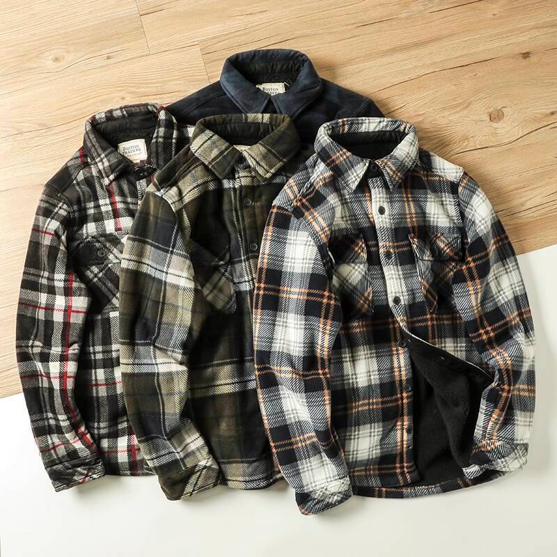 Winter Mens Plaid Flannel Shirts Thick Fleece Jacket Quilted Lined Long Sleeve Lamb Wool Checkered S