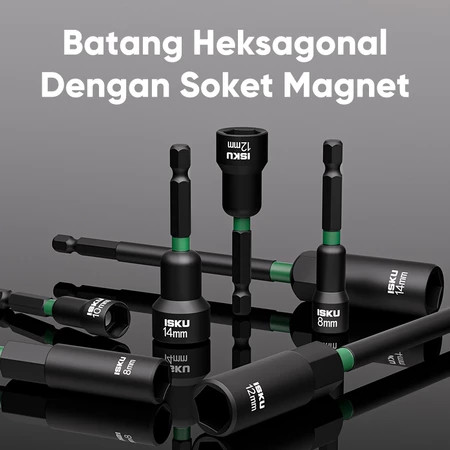 ISKU Soket Dalam Magnet CR-MO 8-14mm Impact Socket Hex Shank Anti Slip Untuk Bor Impact