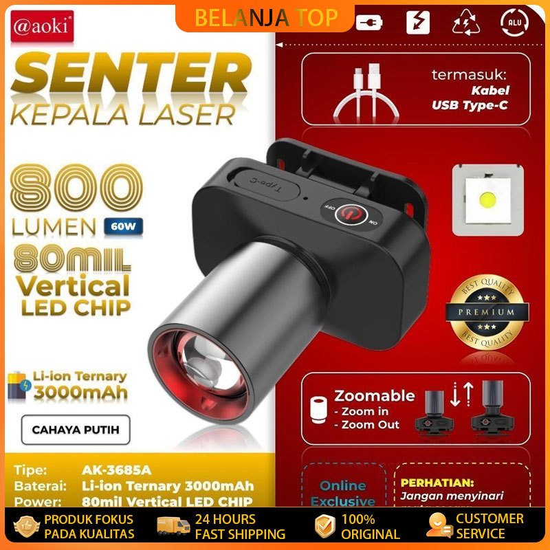 AOKI SENTER KEPALA LED ZOOM AK-3685A & AK-3686K 60W / CAHAYA SUPER TERANG / JARAK JAUH LASER / @AOKI