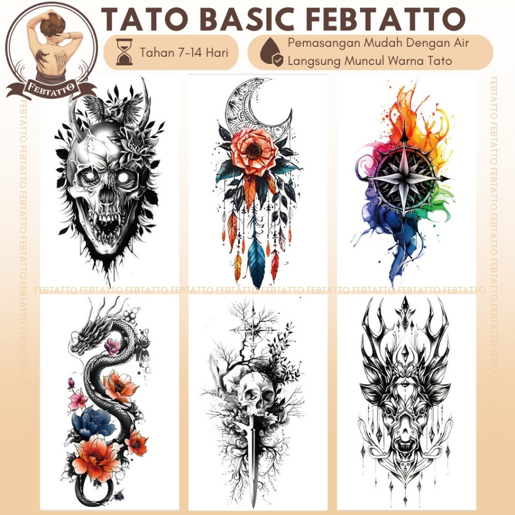 TERBARU Stiker Tato Temporer Tahan 1-2 Minggu 11x21cm Tatto Temporary Semi Permanent bunga berwarna 