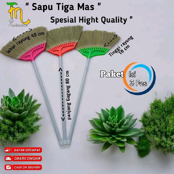 Sapu Lantai Kramik isi 3 Pcs per paket ringan di pake  Bahan Srabut Injuk Rayung Kayu Keras 80cm x 4