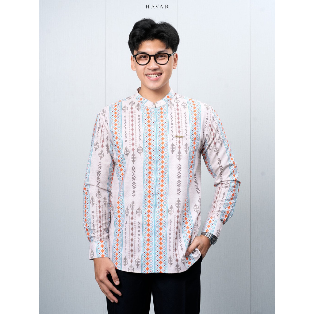 LASKALA x HAVAR Siraj Cream Kemeja Koko Muslim Premium Slimfit Lengan Panjang