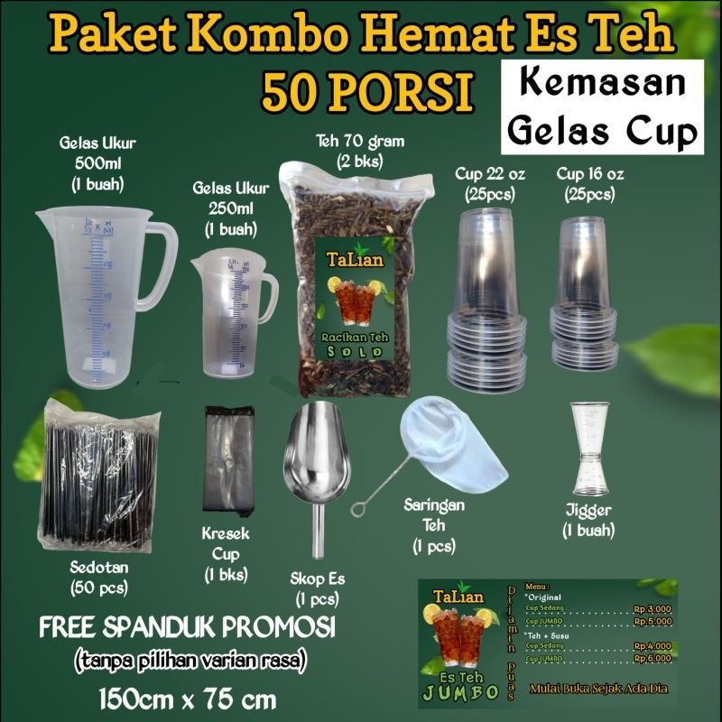 PAKET USAHA KOMBO HEMAT JUALAN ES TEH JUMBO KEMASAN GELAS CUP 50 PORSI