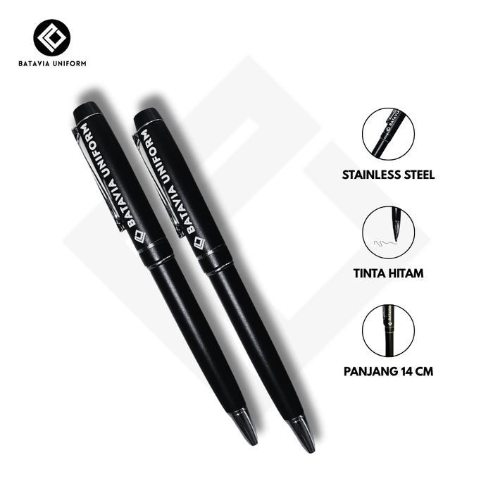READY Bolpoin Eksklusif Batavia Uniform – Desain Mewah, Tinta Halus, Warna Hitam Glossy - Hitam