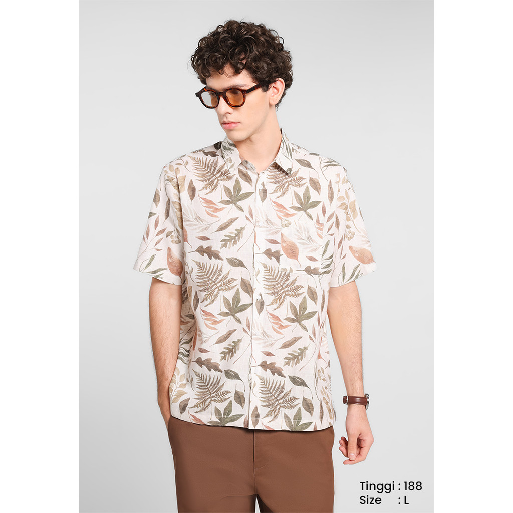 MANZONE - Kemeja Motif Lengan Pendek Pria Danzel 02 Comfort Fit - White