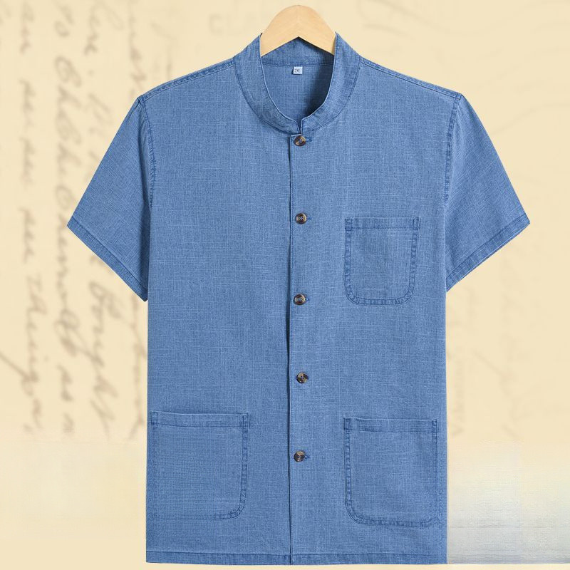 Men's cotton-linen short-sleeve lightweight loose-fitting shirt, large size linen shirt for men