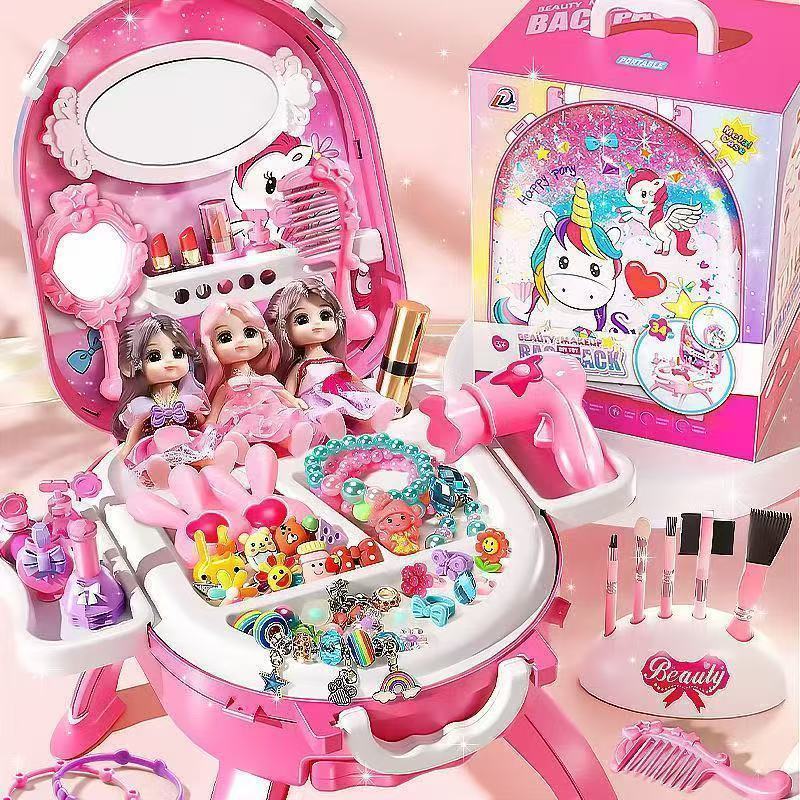 Rumahmultifungsi koper penyimpanan DIY kosmetik kecantikan cermin alat koper portabel boneka barbie 