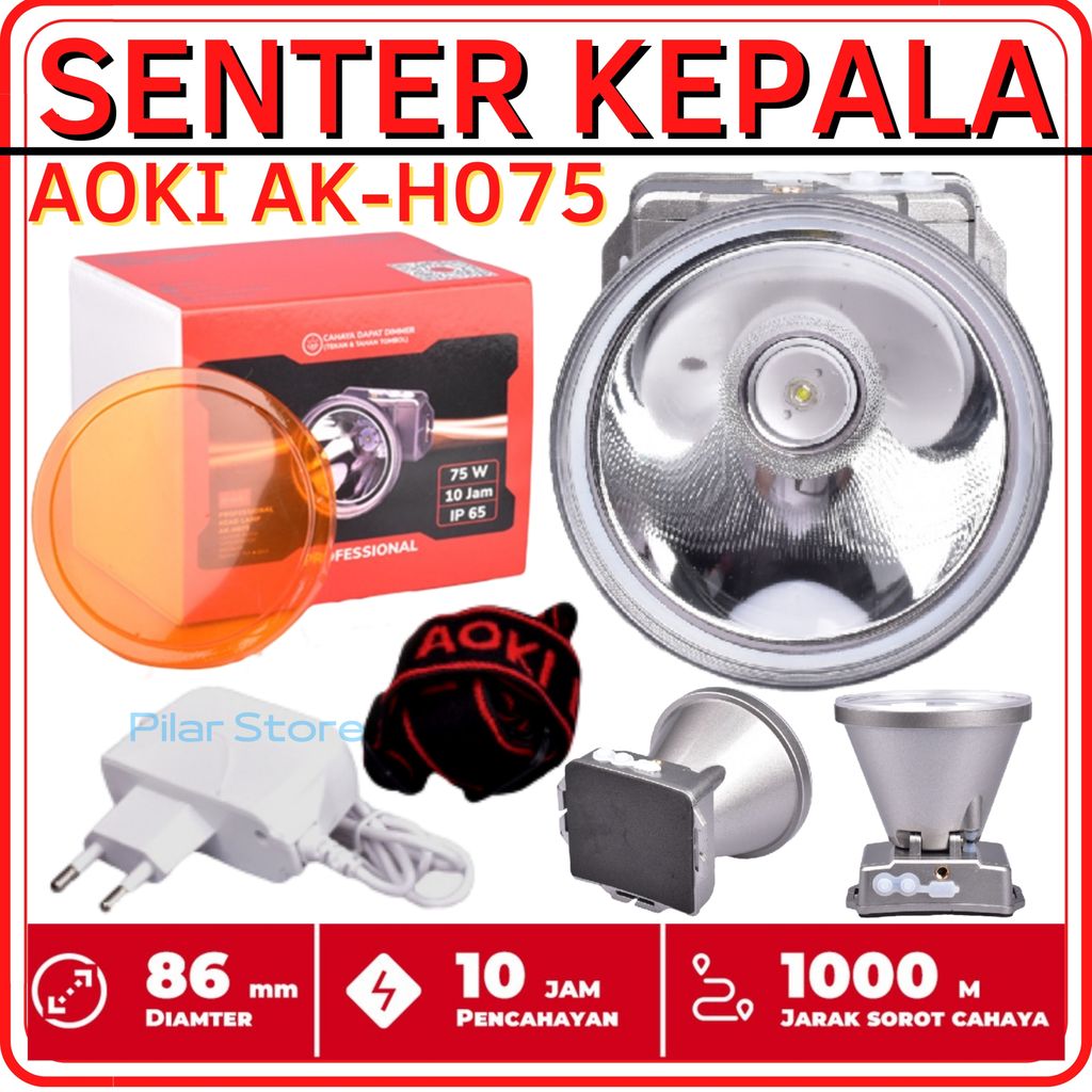 Senter Kepala Led 75W - Senter Kepala Anti Air Jarak Jauh 1000 Meter AOKI AK-H075 75Watt Tahan 10 Ja
