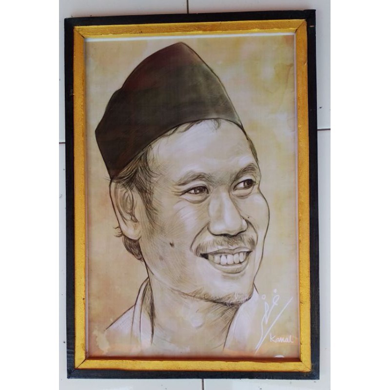 Hiasan dinding murah lukisan murah gambar bingkai gus baha ukuran 53×35