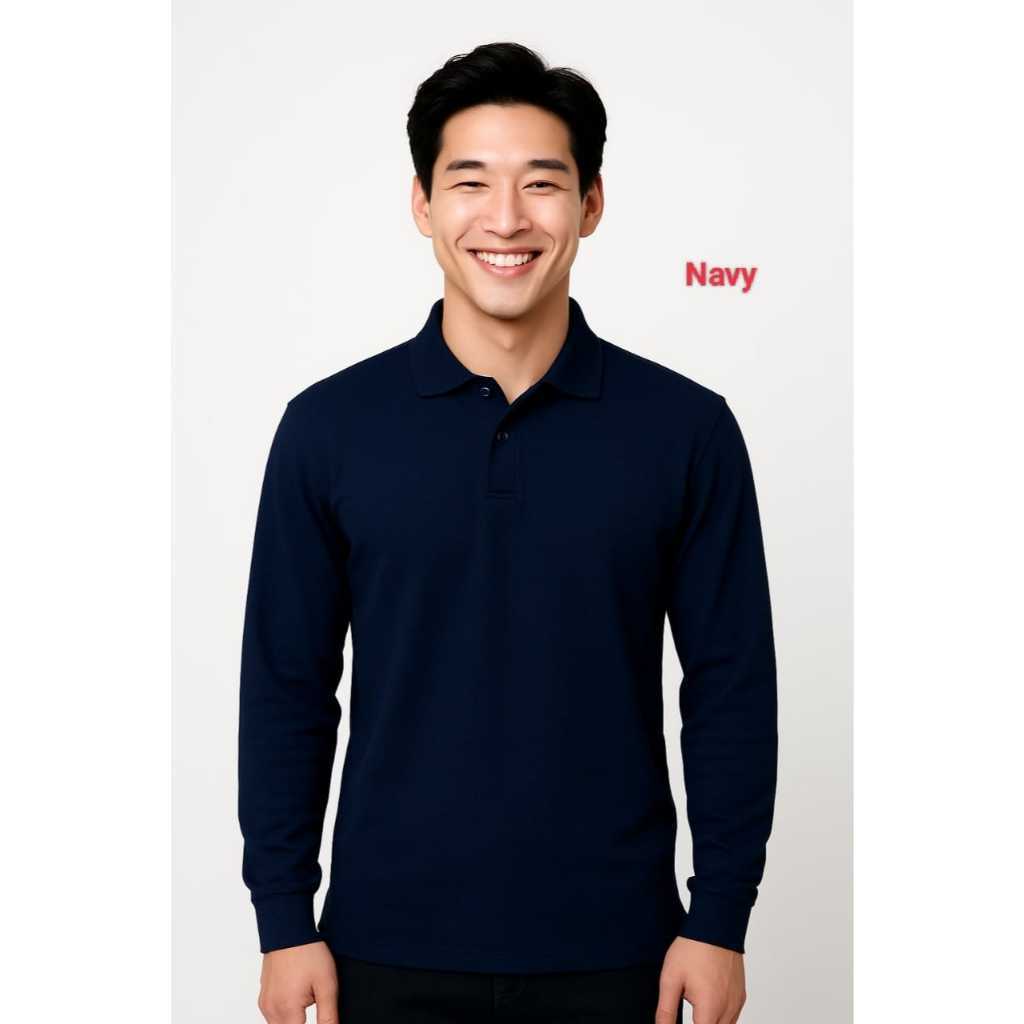 Kaos Kerah Panjang  FO POLOS WARNA NAVY / Kaos Kerah FO Lengan Panjang - Kaos Kerah Unisex – kaos ke