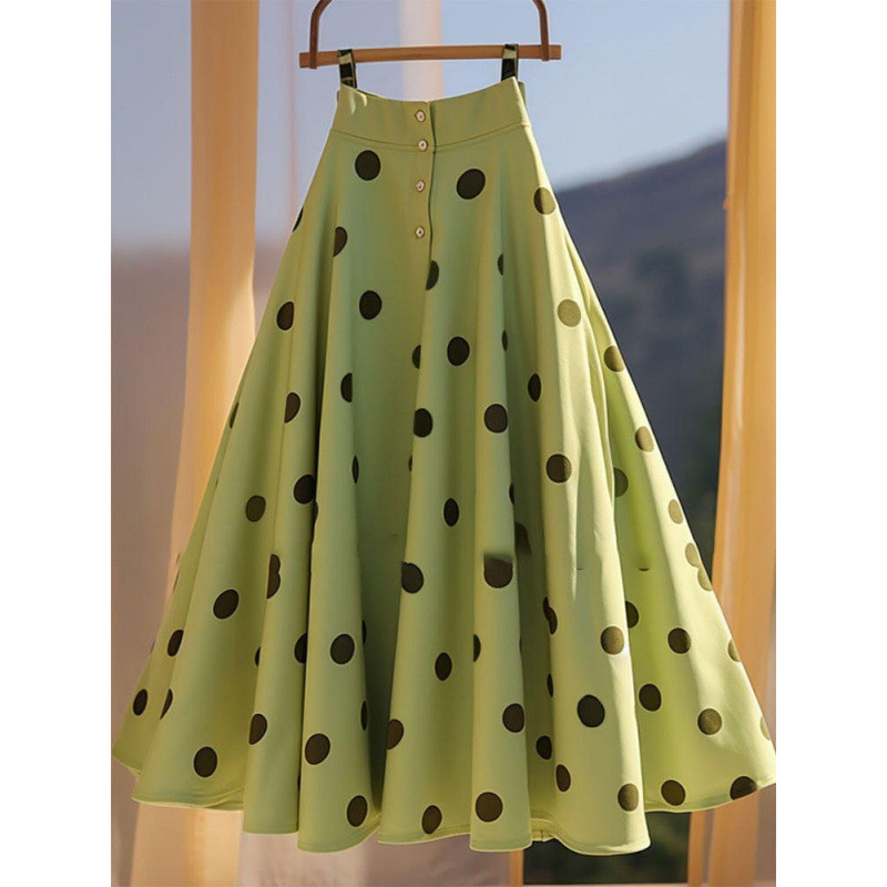 Rok Payung Polka Dot Gaya Prancis Wanita Setengah Gaun Musim Panas Baru Serbaguna