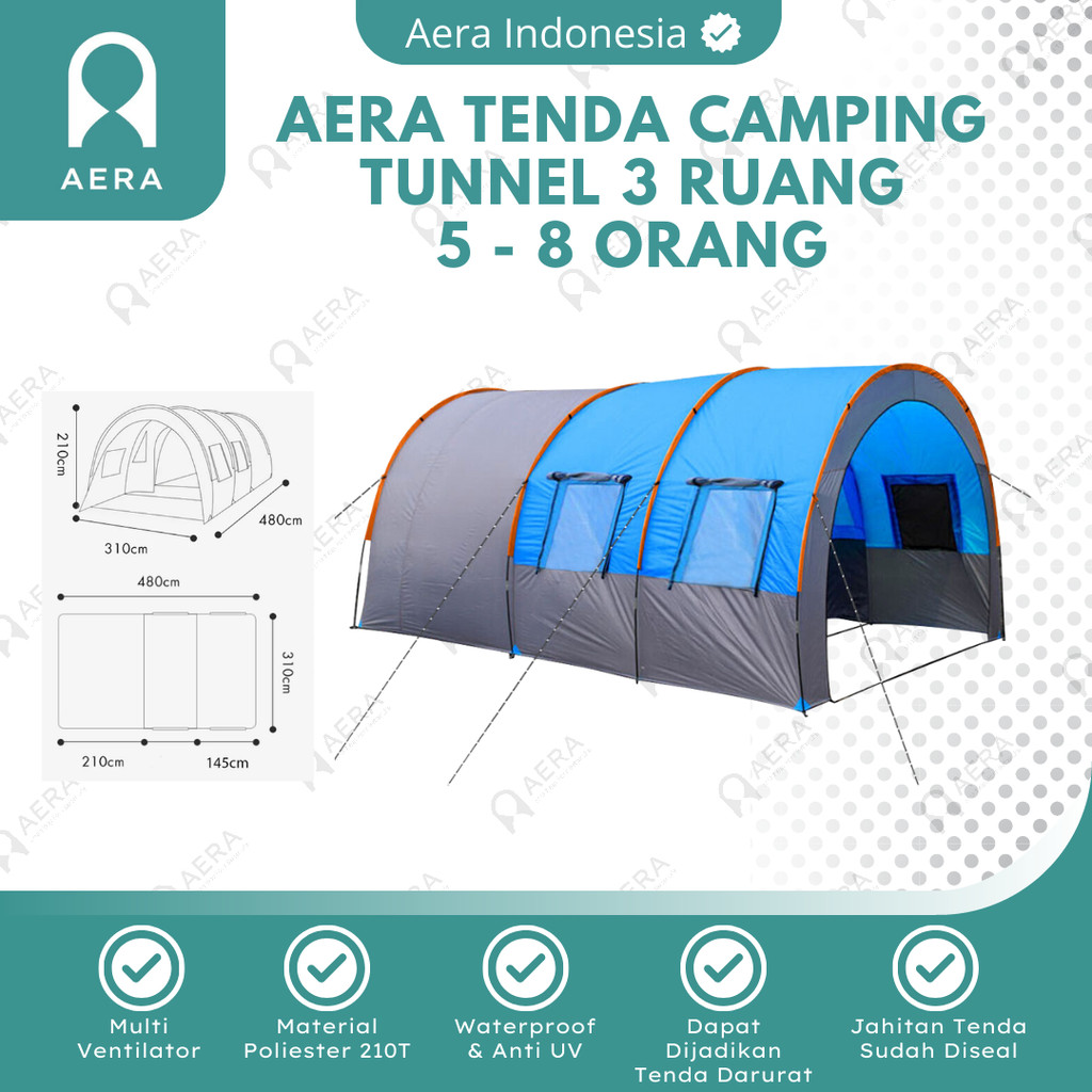 AERA Tenda Camping Tunnel 5 - 8 Orang |  Tenda Camping Keluarga | Tenda 8 Orang | Tenda Camping Outd
