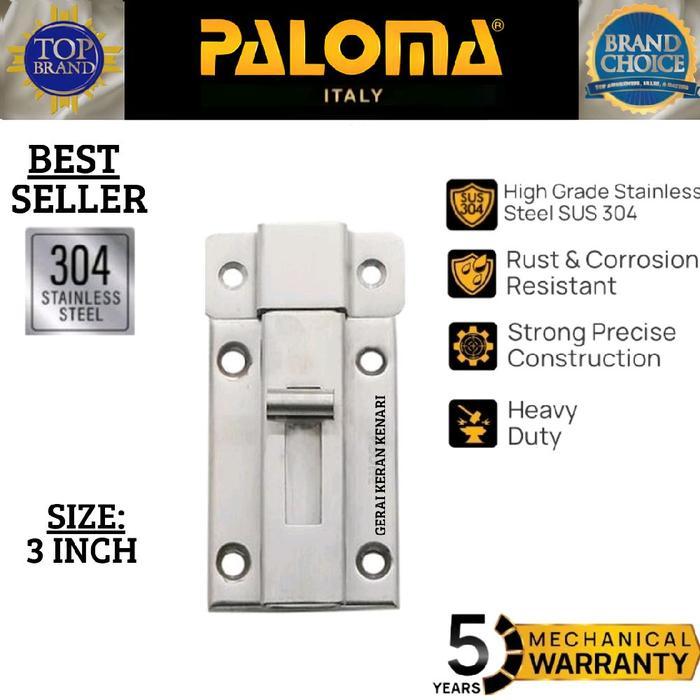 PALOMA BBP 202 KUNCI GRENDEL PINTU SELOT JENDELA SLOT PINTU 3 INCH STAINLESS SUS304