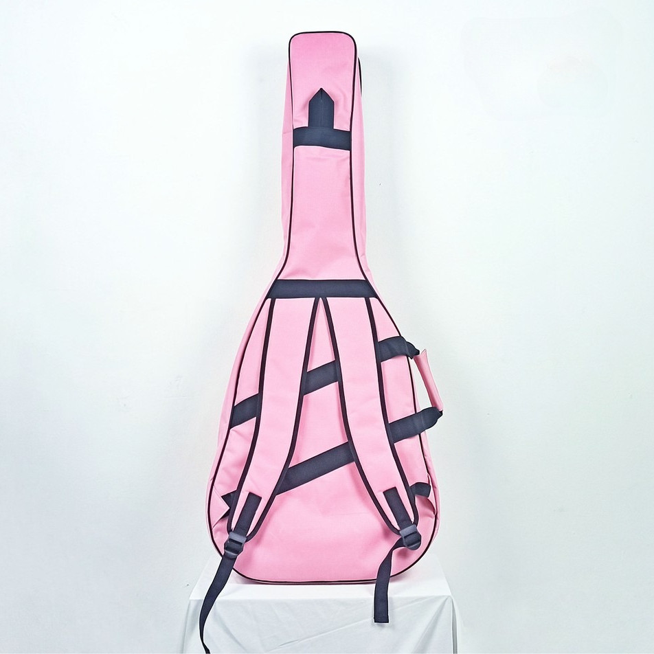 Tas Gitar Akustik Jumbo Softcase Warna Pink Peach Bahan Kulit Waterproof Murah Berkualitas
