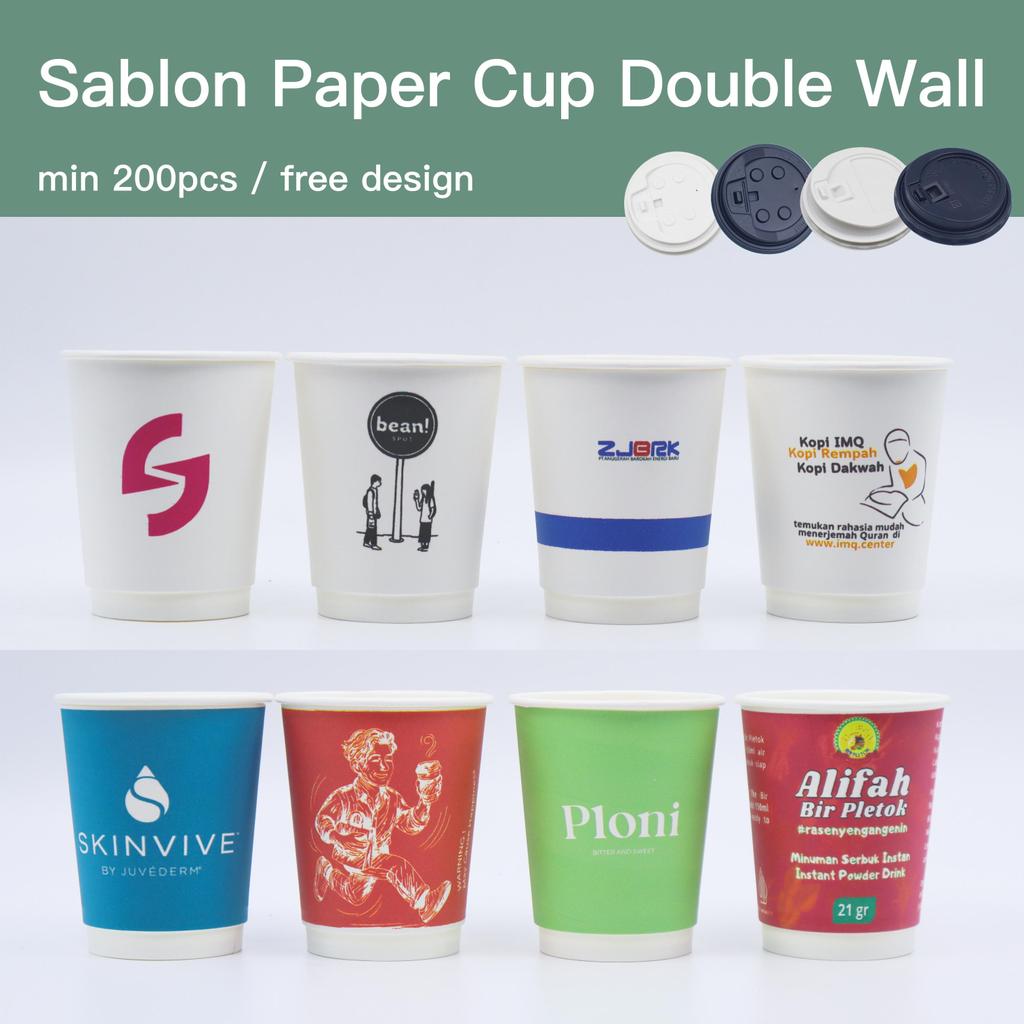 Sablon Paper Cup Double Wall Custom Logo — 8oz 12oz 16oz 22oz | Sablon Full Color Multiwarna Multisi