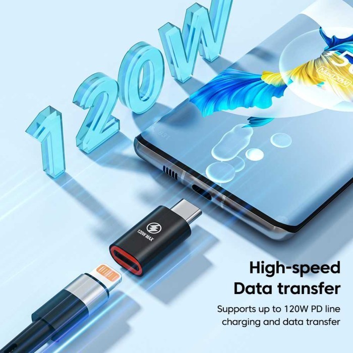 Adaptor Converter Lightning ke USB Type C OTG PD 120W Fast Charging Data Transfer Kabel iPhone ke US