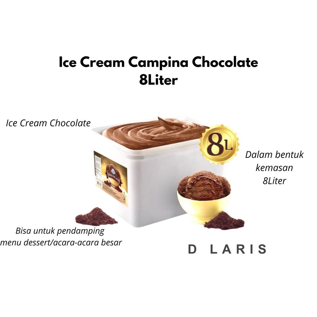 Ice Cream Campina Chocolate 8 Liter Ember Box Besar Rasa Coklat Yang Creamy Lembut Enak