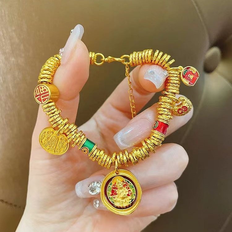 Patung Dewa Kekayaan Kuning Berlapis Emas Gaya Kuno Baru Gelang melingkar
