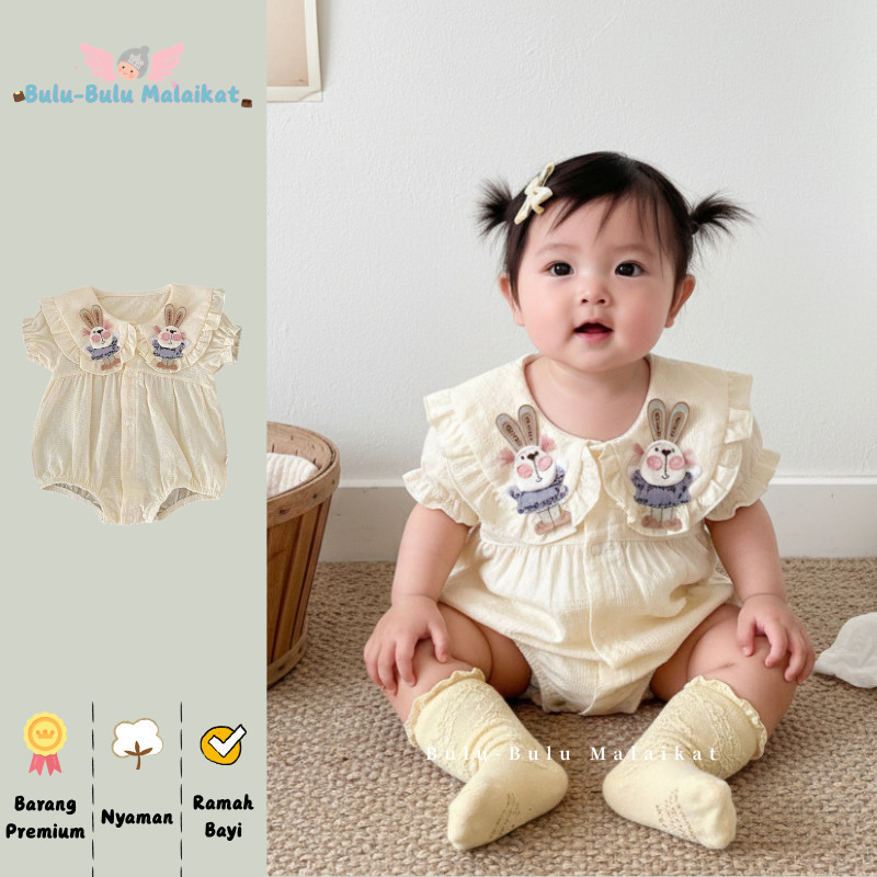 BULU MALAIKAT | Baju Bayi | Romper Anak Musim Panas | Romper Bayi Perempuan Cream Dengan Aplikasi Ke
