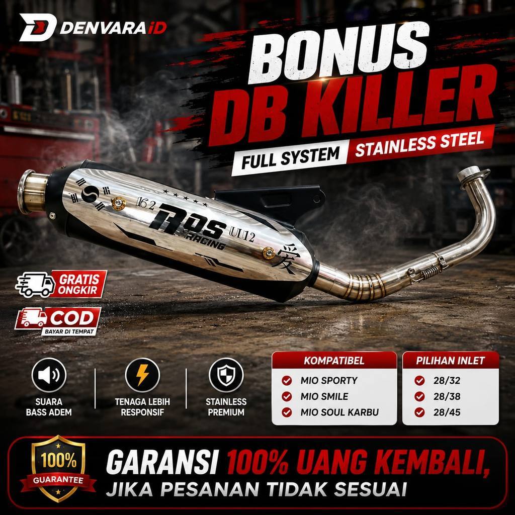 KNALPOT STANDAR RACING MERK AOS RACING FULLSET BONUS DB KILLER MIO SPORTY SMILE SOUL KARBU SARTENG S