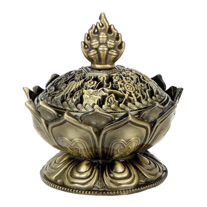 Tempat Bakar Dupa Lotus Mabkhara Pembakar Dupa Backflow/Dupa Lingkar - Bronze