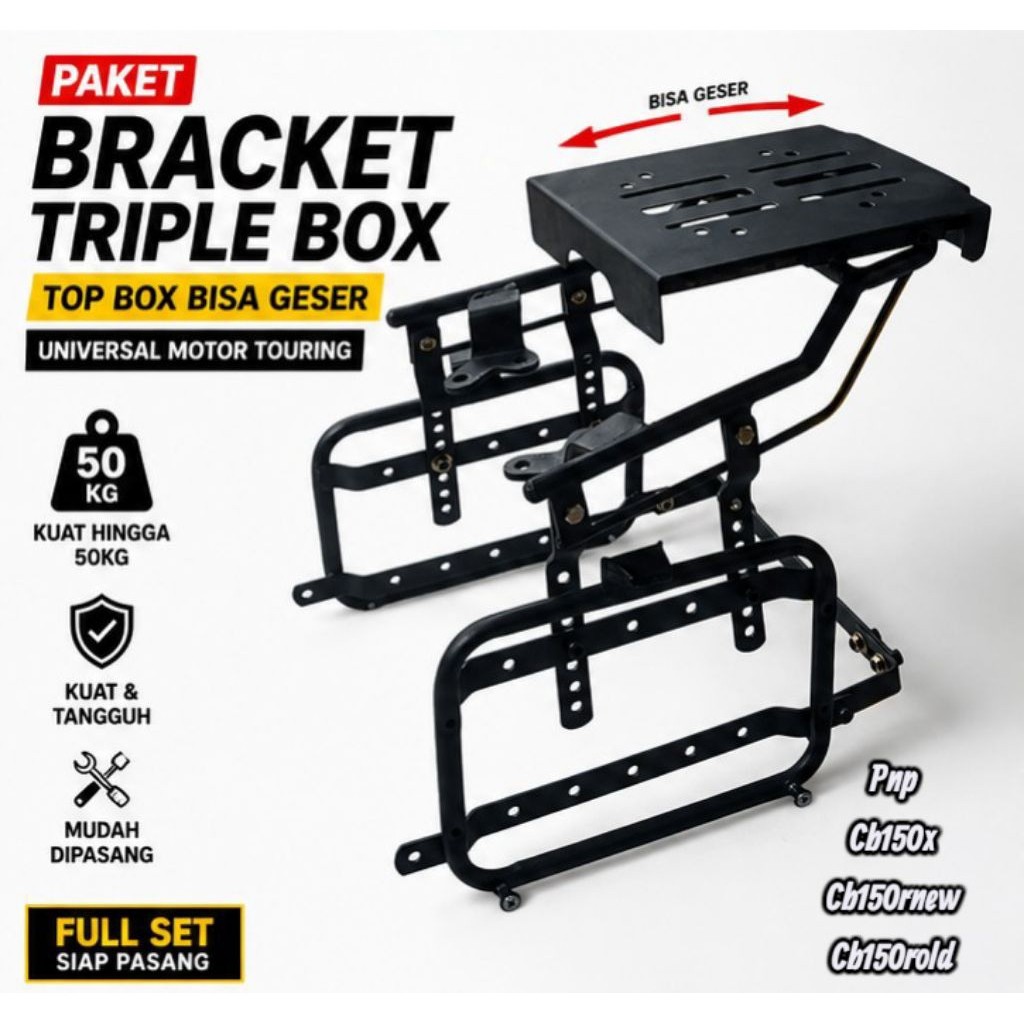 Breket Box Motor CB150X / CB150R New / CB150R Old Paket Breket Side Box SB2000 + Breket Top Box PNPB