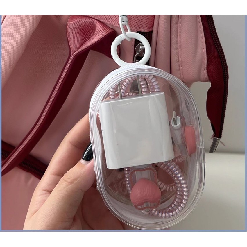 (TOS)   MINI BAG KANTONG KABEL RESLETING / Pouch Kotak Penyimpanan Kabel Data Bening Pelindung Kabel