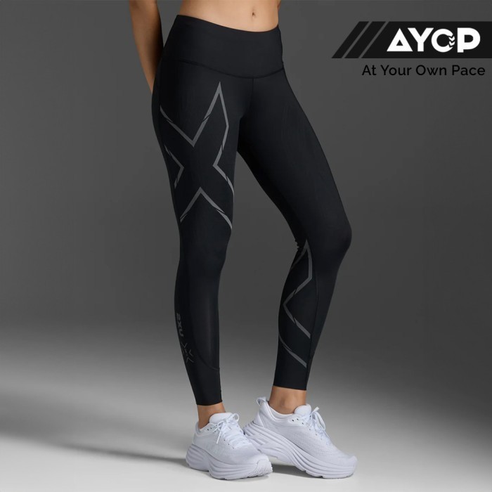 2XU MCS Light Speed Mid-Rise Women’s Compression Tights - Black/Black Reflective