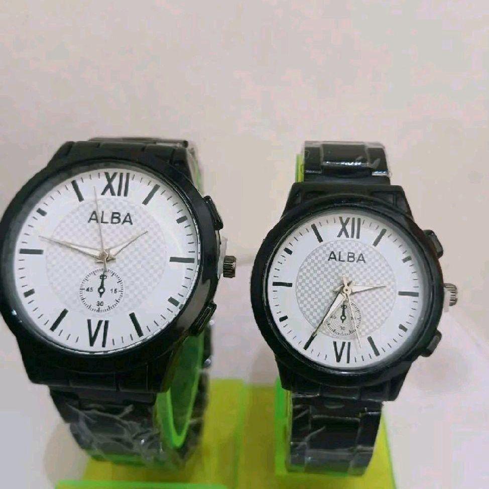 Jam Couple ALBA Pria Wanita – Fashion Formal & Kasual Elegan Watches Stainless Hitam / Harga Termura