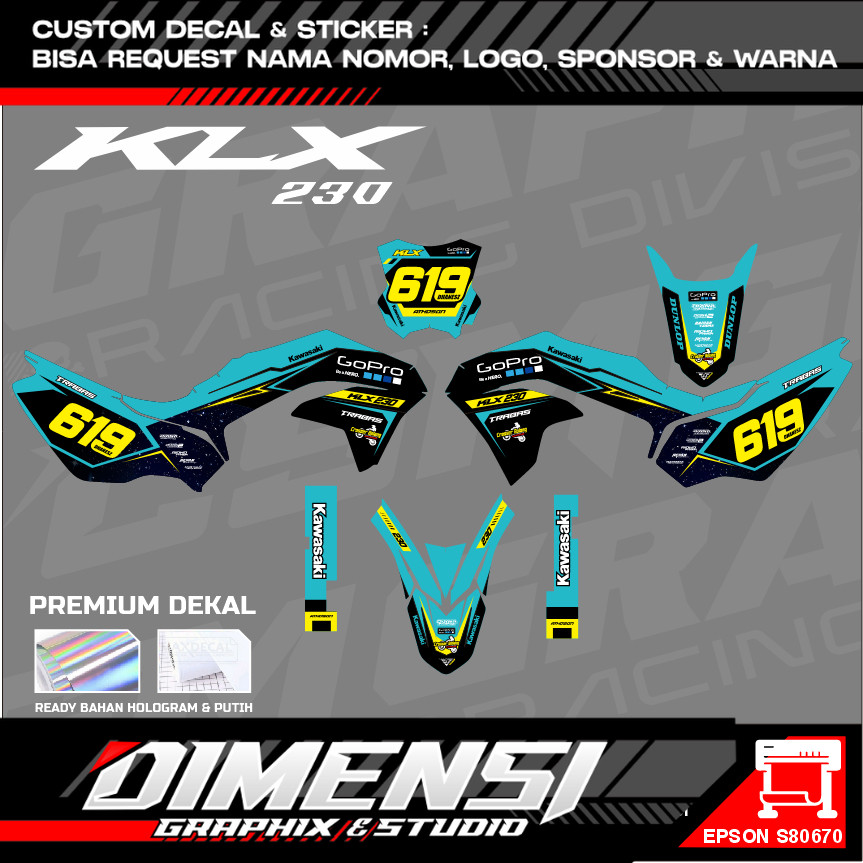 DIMENSI  CUSTOM DEKAL MOTOR MOTOR New KLX 230 / STIKER DEKAL KLX 230 SE S 2023 2024 NEW   / DECAL ST