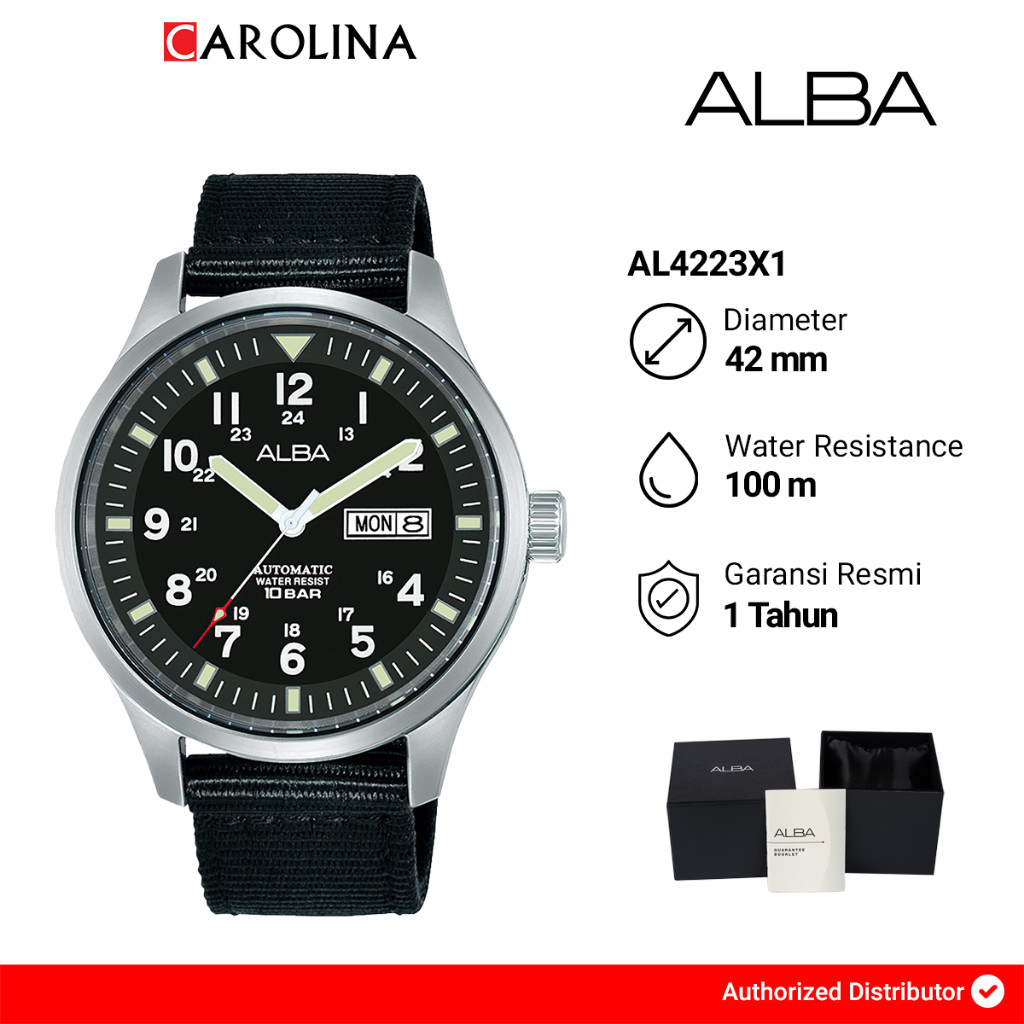 Jam Tangan Pria Alba AL4223X1 Black Dial Black Canvas Strap