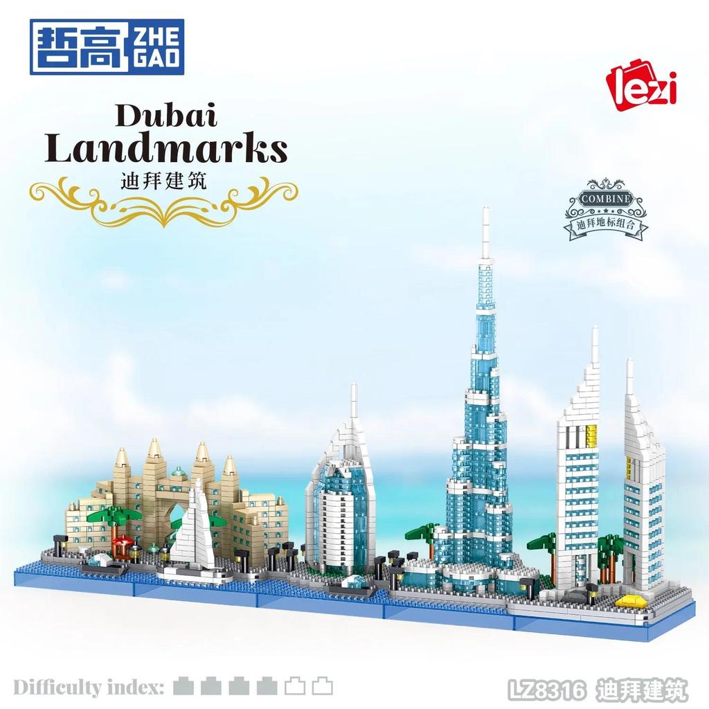 Dubai France Micro Buig Blocks Eiffel Burj Khalifa Tower Famous Landmark 3D Model De La Tour Hotel A