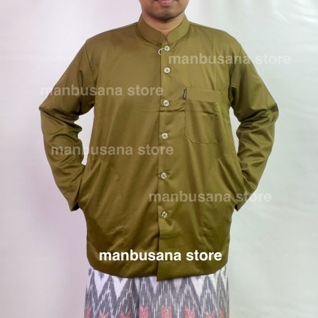 GROSIR Baju Koko Almahi Saku Samping Kerah Sanghai Muslim Pria Dewasa