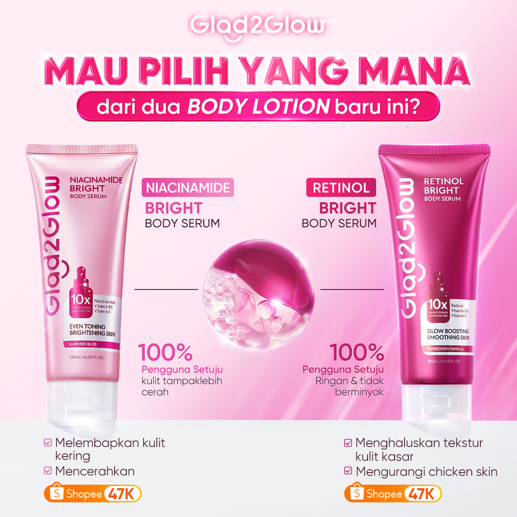 [New Launch 14 Dec 6pm] Body Lotion Glad2Glow Retinol Bright Body Serum & Niacinamide Bright Body Se