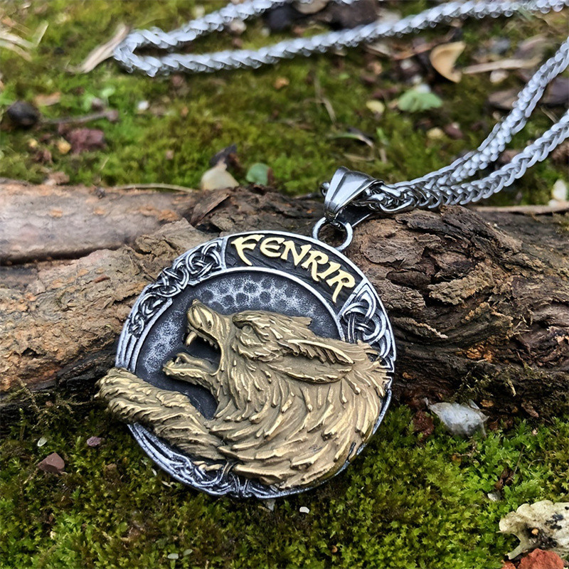 Vintage Wolf Head Pendant Men Engraved Letter Punk Necklace